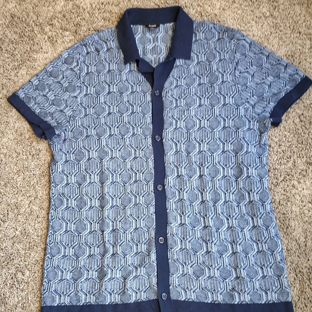 Express Blue Geometric Button Down Shirt - image 2